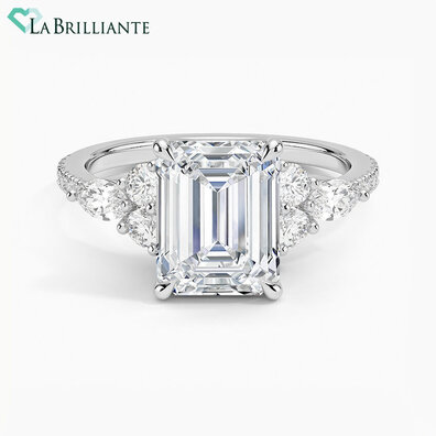 Luxe Nadia Pavé Emerald Lab Diamond Engagement Ring in 14K White Gold