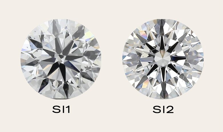 Due diamanti coltivati in laboratorio di taglio, colore e peso in carati identici - uno SI1 e uno SI2