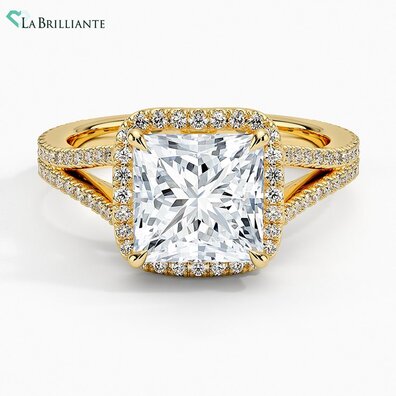 Fortuna Halo Lab Diamond Engagement Ring in 14K Yellow Gold
