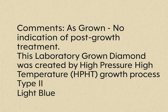 Image: Grading Report Comment - Shows actual certificate note highlighting blue nuance notation differences and Type IIb classifications