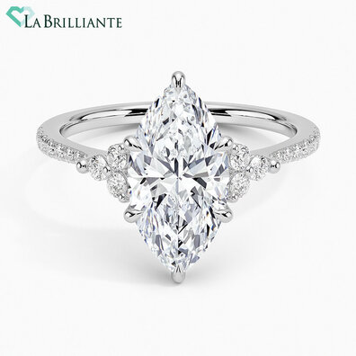 Melody Pave Marquise Lab Diamond Engagement Ring in 14K White Gold