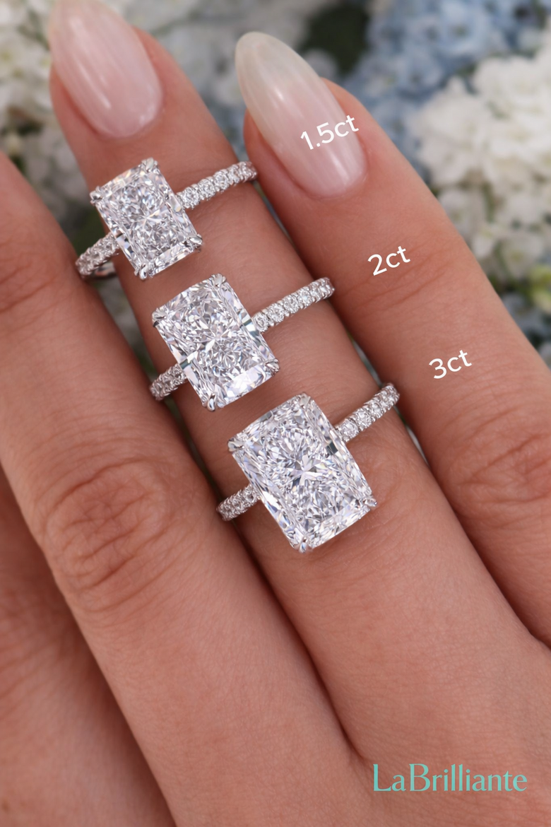 Celebrity Radiant Cut Engagement Rings Side-by-Side Comparison - Visual showcase of Blake Lively, Jennifer Lopez, and Khloe Kardashian