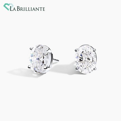 14K 白金椭圆形 Lab 钻石耳钉（2 克拉/两