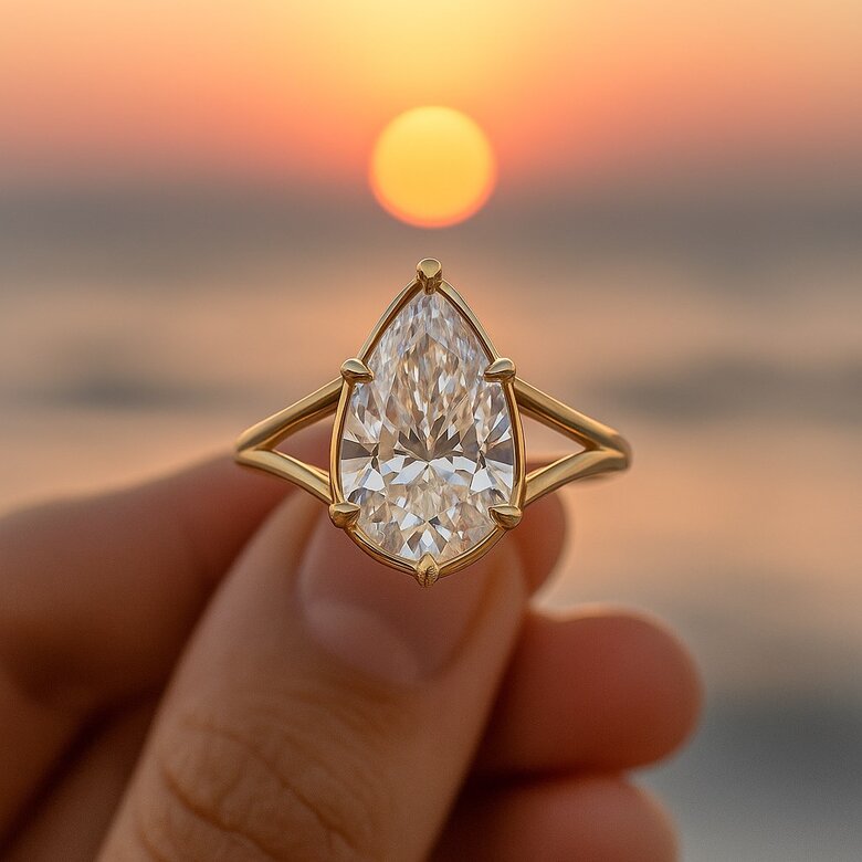 Image: Instagram Ring Photography Guide - Before/after shots showing how different diamond sizes photograph under various lighting conditions, with specific tips for capturing maximum sparkle and fire for social media content