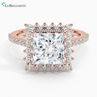 Luxe Sunburst Halo Lab Diamond Engagement Ring in 14K Rose Gold