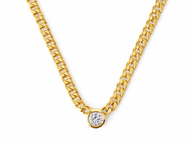 Round Brilliant Bezel Set Cuban Chain (1CTW) 14k Yellow Gold