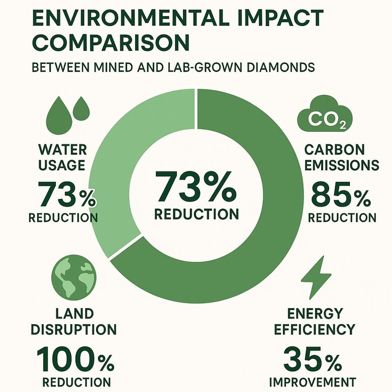 Confronto dell'impatto ambientale tra diamanti estratti e diamanti coltivati in laboratorio, con miglioramenti percentuali