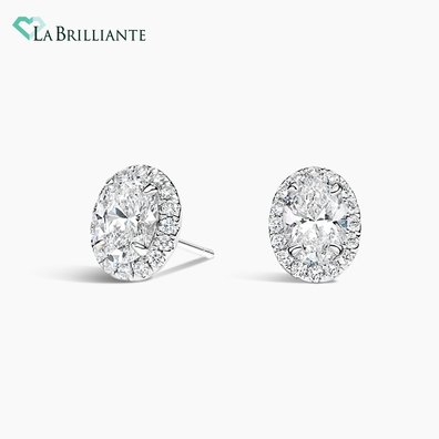 Oval Lab Diamond Halo Stud Earrings (3 ct. tw.) in 14K White Gold
