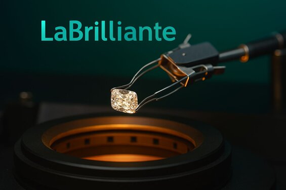 Image: Lab-grown Diamond next to the CVD plasma reactor chamber
