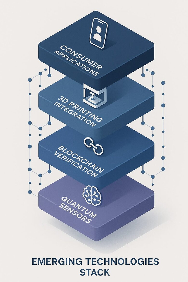 Diagramma di stack tecnologico che mostra i sistemi integrati nella moderna produzione di diamanti