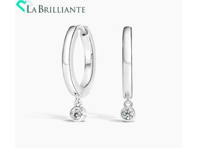 Diamond Drop Huggie Earrings in Silver