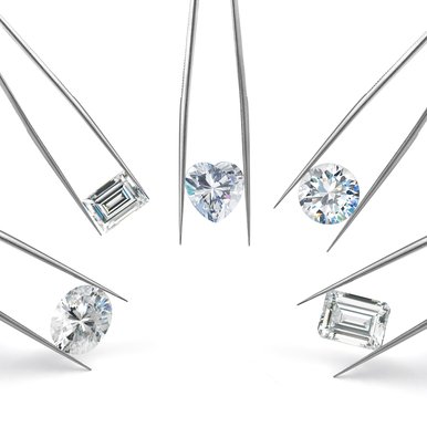 Shaped lab grown diamonds in tweezer