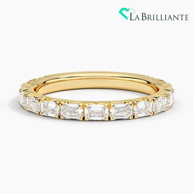 18 Ayar Sarı Altından Zümrüt Kesim Lab Pırlanta Yüzük (7/8 ct. tw.)