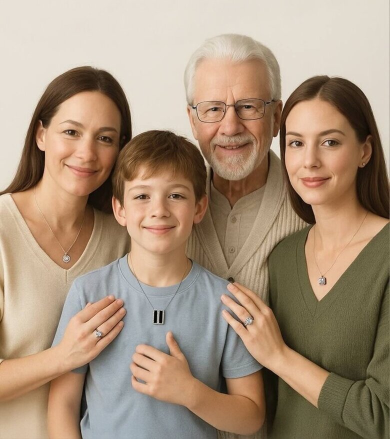 Family members each wearing memorial diamond jewelry