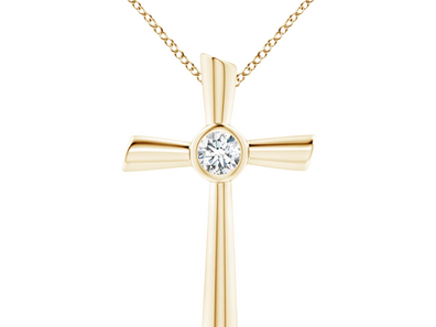 Bezel-Set Solitaire Round Lab-Grown Diamond Cross Pendant