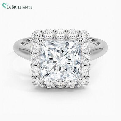 Lotus Flower Halo Lab Diamond Engagement Ring in 18K White Gold