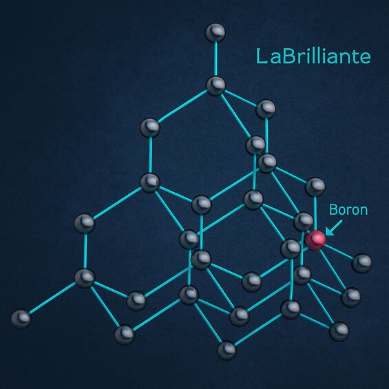Image: HPHT Diamond Crystal Lattice Showing Boron Incorporation Process - Visual demonstration of how boron atoms enter diamond lattice during high-pressure formation