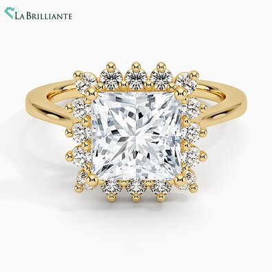 Sunburst Halo Lab Diamond Engagement Ring in 14K Yellow Gold