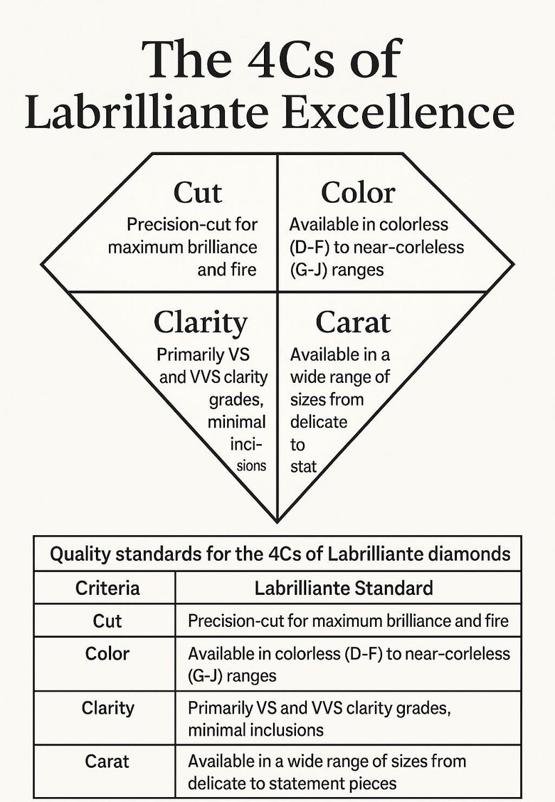 Quality standards for the 4Cs of Labrilliante diamonds