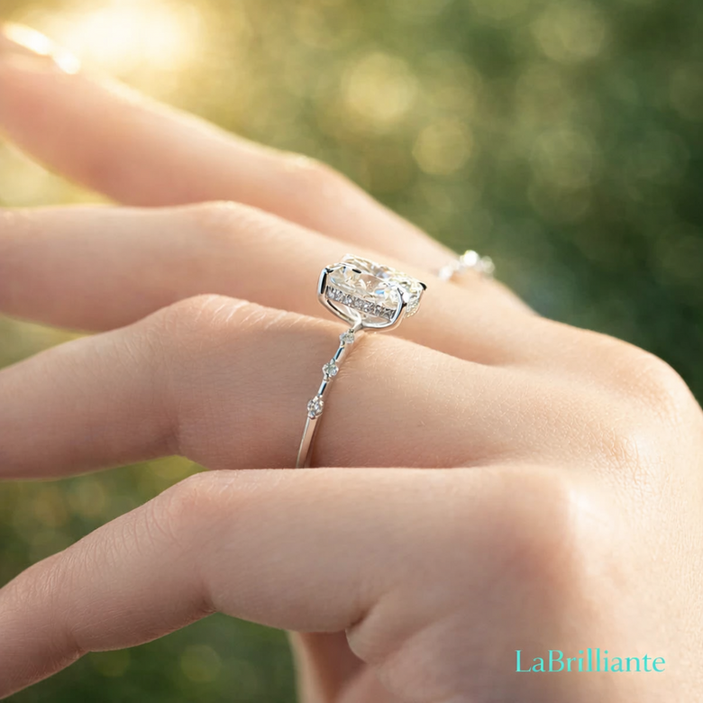 Hidden Halo Cross-Section Technical Diagram - Detailed cutaway view showing diamond placement beneath center stone and how it creates sparkle without visible face-up appearance