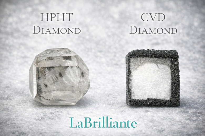 CVD Diamond Growth Chamber Process - Cutaway view of chemical vapor deposition reactor showing carbon atoms forming diamond crystal structure in controlled environment