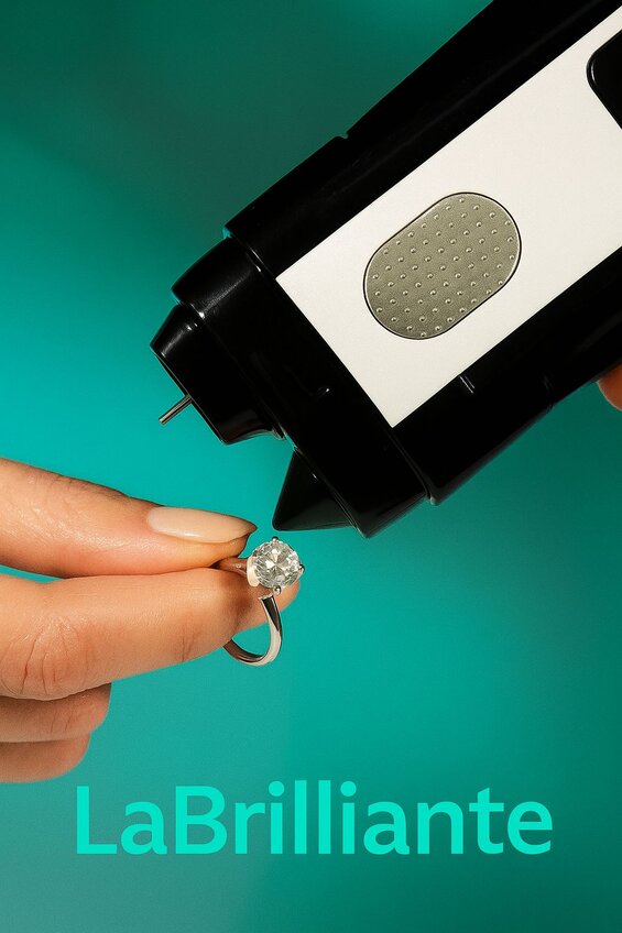 Image: Close-up testing of blue nuance HPHT diamond