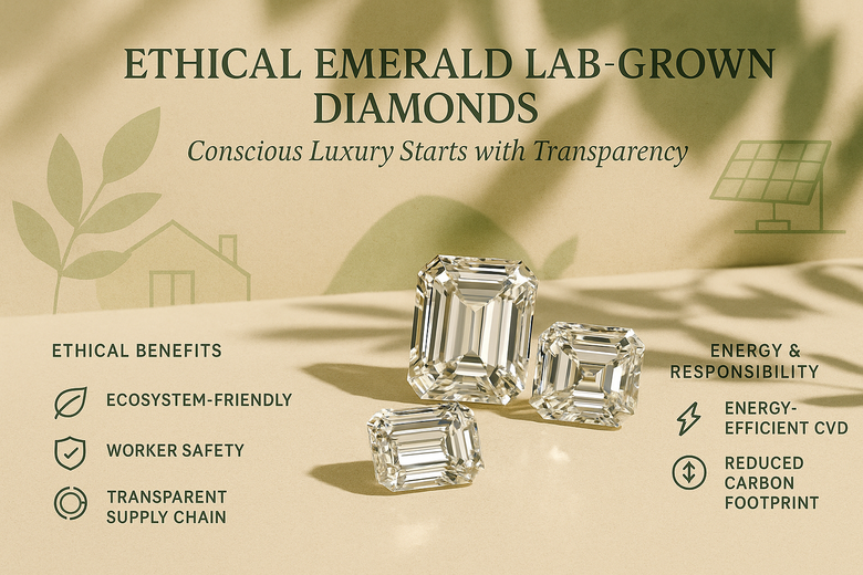 Environmental Impact Comparison—Lab-Grown vs Mined Diamond Production - Data visualization showing carbon footprint, water usage, land disruption, and energy consumption per carat for both production methods, sourced from independent studies