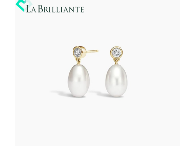 Arabella Cultured Pearl and Diamond Drop Earrings (1_5 ct. tw.) in 14K Yellow Gold